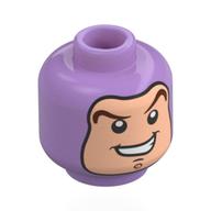 Minifig Head Buzz Lightyear, Baclava , Light Nougat Face, Dark Brown Eyebrows, Chin Dimple, Big Grin Medium Lavender
