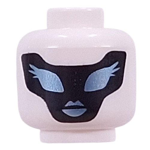 Minifig Head One, Black Facemask, Metal Blue Eyes, Mouth White