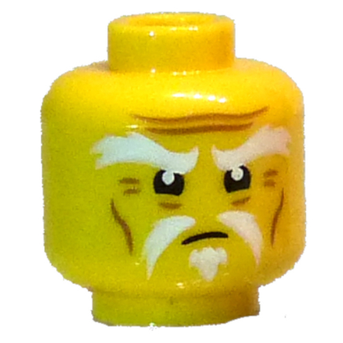 Minifig Head Master Wu, Thick White Eyebrows, Moustache, Goatee, Angry Stare Gelb