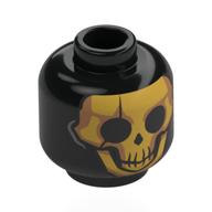 Minifig Head Oro, Gold Skull Black