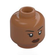 Minifig Head Ramirez, Black Eyebrows, Reddish Brown Lips, Neutral Stare Sienna Brown
