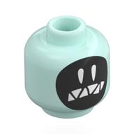 Minifig Head Grimey, Black Face, White Eyes, Sharp White Teeth Light Aqua