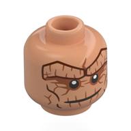Minifig Head The Thing / Benjamin Grimm, Nougat Rock Lines, Wide Black Mouth, Neutral / Scowl Nougat