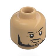 Minifig Head Reed Richards / Mr. Fantastic, Black Eyebrows, Beard, Moustache, Smirk/Open Mouth Smile Warm Tan
