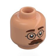 Minifig Head Dr. Watson, Reddish Brown Eyebrows, Thick Moustache, Silver Glasses Nougat