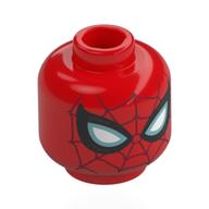 Minifig Head Spider-Man, Dark Red Webs, Black/Metal Blue/White Eyes, Silver Markings Rot