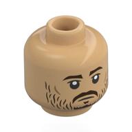 Minifig Head Cassian Andor, Dark Brown Eyebrows, Moustache, Scruffy Beard, Neutral/Lopsided Smirk Warmes Beige