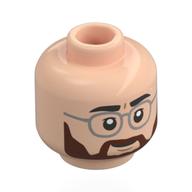 Minifig Head Henry Loomis, Eyebrows, Reddish Brown Beard, Silver Glasses, Neutra l/ Angry Print Light Nougat