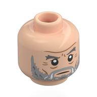 Minifig Head Gandalf, Dark Bluish Grey Beard, Wrinkles, Stern Stare Light Nougat