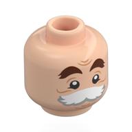 Minifig Head Maurice, Thick Reddish Brown Eyebrows, Big White Moustache, Wrinkles, Neutral / Scared Hellnougat