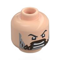 Minifig Head Steve, Black Eyebrows, Dark Brown/Dark Bluish Grey Beard, Angry Scream / Smirk ala Jack Black Hellnougat