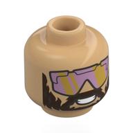 Minifig Head Garrett, Black Eyebrows, Thick Dark Brown Beard, Open Mouth Scream / Metal Pink/Gold Visors, Smile Warm Tan