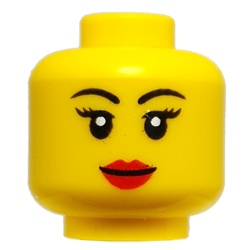 Minifig Head Harumi, Black Eyebrows, Red Lips, Smile / Angry, Teeth Yellow