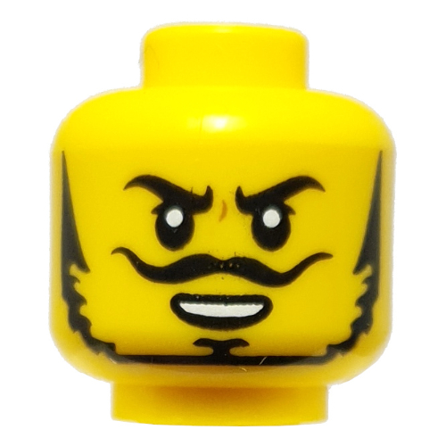 Minifig Head Dorama, Black Eyebrows, Thin Beard, Long Moustache, Mean Smile Yellow