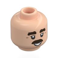 Minifig Head Nigel Mansell, Thick Dark Brown Eyebrows, Moustache, Smile, Teeth Light Nougat