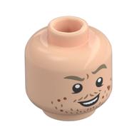 Minifig Head Stan Shunpike, Dark Tan Eyebrows, Thin Moustache, Stubbles, Cookie Crumbles Light Nougat