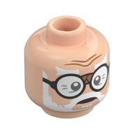 Minifig Head Ernie Prang, Taped Black Glasses with White Lenses, White Bears, Moustache Hellnougat