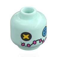 Minifig Head Scrump, Black/Dark Turquoise Button for Eyes, Black Mouth with Dark Pink Stitches Hellaqua