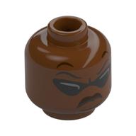 Minifig Head Cobra Bubbles, Triangular Sun Glasses, Thick Black Moustache, Stern Rotbraun