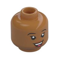 Minifig Head Nani, Black Eyebrows, Nougat Lips, Open Mouth Smile/Lopsided Grin Medium Nougat