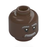 Minifig Head George Washington Carver, Thick Dark Bluish Grey Eyebrows, Moustaches, Black Wrinkles Umber Brown