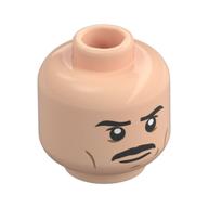 Minifig Head Charlie Swan, Black Eyebrows, Moustache, Cheek Lines, Neutral/Stern Hellnougat