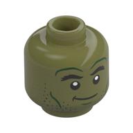Minifig Head Hulk, Dark Green Lines, Stubbles Bears, Angry Growl / Lobsided Grin Olive Green