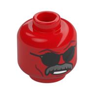 Minifig Head Red Hulk, Angry Scowl / Black Sunglasses, Dark Bluish Grey Thick Moustache Rot