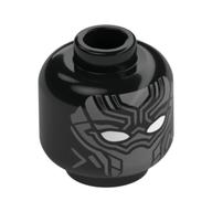 Minifig Head Black Panther, Dark Bluish Gray / Silver Face Mask, White Eyes Schwarz