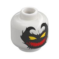 Minifig Head Anti-Venom, Black Face, Horns, Yellow Eyes, Big Red Mouth, Black Teeth Shapes White