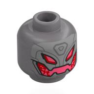Minifig Head Ultron, Silver Lines, Red Droid Eyes, Mouth Mattsilber