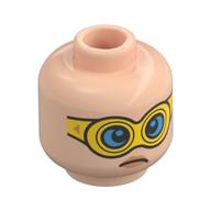 Minifig Head Trapster, Lopsided Smirk / Yellow Goggles, Dark Azure Glasses Hellnougat