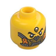 Minifig Head Erlang Shen, Gold Jewel on Forehead, Stern / Gold, Silver, Orange Face Mask Gelb