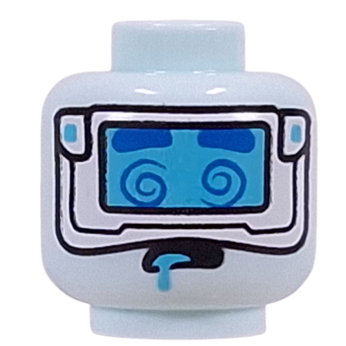 Minifig Head Dreamling, Silver Goggles with Medium Blue Visor, Gold Dots on Back Hellaqua