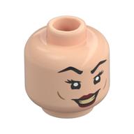 Minifig Head Bellatrix Lestrange, High Eyebrows, Evil Grin / Annoyed Print Light Nougat