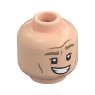 Minifig Head Professor Gilderoy Lockhart, Brown Eyebrows, Cheek Lines, Big Grin / Scared Print Light Nougat
