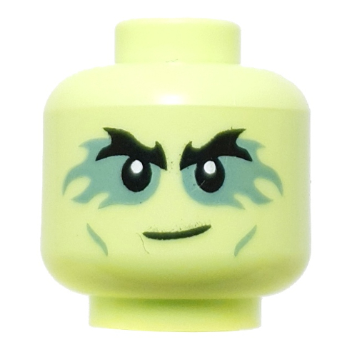 Minifig Head Morro, Thick Black Eyebrows, Sand Green Eyeshadow, Smirk Gelbgrün