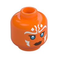 Minifig Head Ahsoka Tano, White Markings, Blue Eyes, Dark Red Lips, Smirk / Angry Print Orange