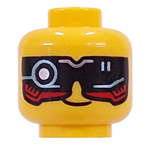Minifig Head Cooper, Scowl/Black Visor with Red/Dark Turquoise/Silver Circuitry Gelb