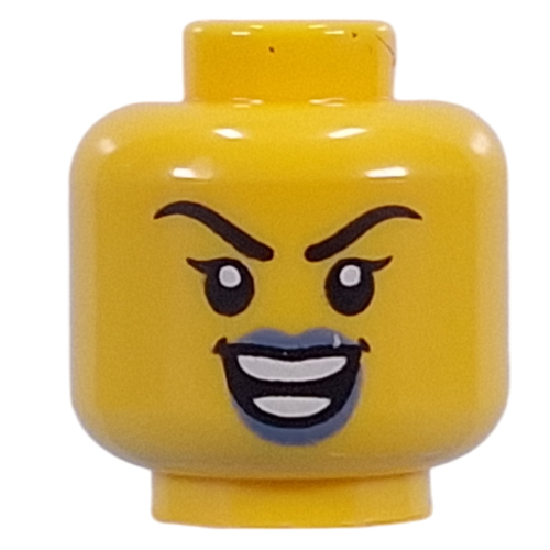 Minifig Head Sand Blue Lips, Open Mouth Smile / Open Mouth Threatening Roar Gelb