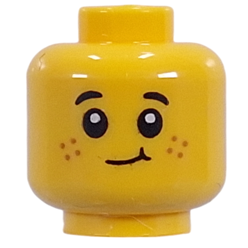 Minifig Head Kid, Freckles, Open Mouth Laughing, Cheeky Smirk Yellow