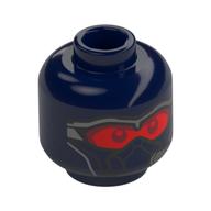 Minifig Head, Sam Wilson, Face Mask, Red Visor, Covered Mouth / Smirk Dunkelblau