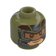 Minifig Head Joaquín Torres, Pilot Mask, Red Visor Olivgrün