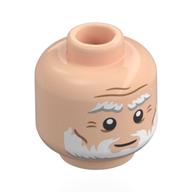 Minifig Head Leonardo Da Vinci, Thick White/Light Bluish Grey Eyebrows, Beard, Wrinkles Print Light Nougat