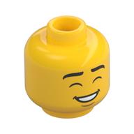 Minifig Head Black Eyebrows, Closed Eyes, Medium Nougat Chin, Closed Mouth Smile/Open Mouth Smile Yellow