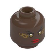 Minifig Head Storm, Red Lips, Smile / Gold Eyes with Lightning Print Umber Brown