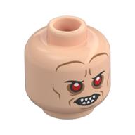Minifig Head Bib Fortuna, Red Eyes, Nougat Lines, White Sharp Teeth, Mean Smile, Scared Hellnougat