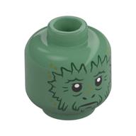 Minifig Head Wooof, Dark Green Dur, Black Eyes, Monkey Nose print Sandgrün