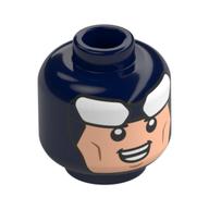 Minifig Head Batman, Light Nougat Face print, Big White Eyes on Forehead, Smile Dunkelblau