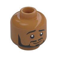 Minifig Head Bruno, Black Eyebrows, Mustache, Beard, Raised Eyebrow, Smirk / Green Eyes Stare Medium Nougat